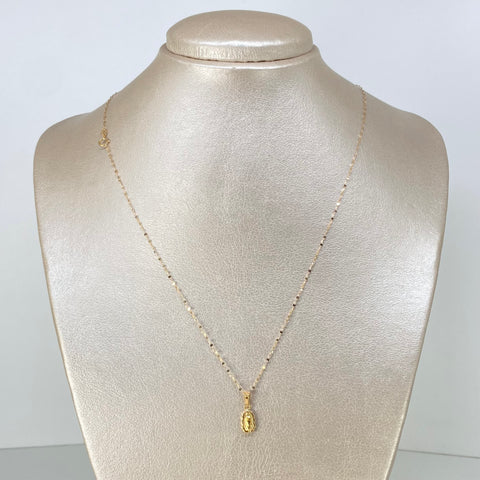 Set Cadena ● Crispeta + Dije Virgen Guadalupe Oro amarillo 18k 0,55 Gr / 1 mm / 50 Cm