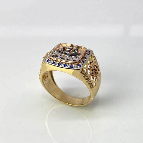 Anillo Barco Timón Circones Blancos Y Azules Tres oros 18k / Talla 10 1/2 / 8,41 Gr