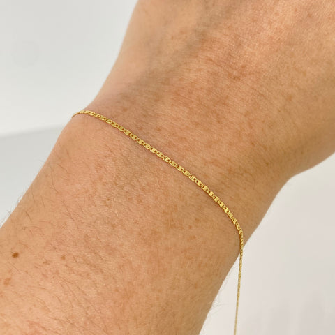 Pulso ● Escalera Plana Diamantada Oro amarillo 18k +1 / 0,55 Gr / 1 mm / 18,2 Cm †