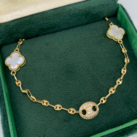 Cadena GC Trebol Blancos Oro amarillo 18k 11,65 Gr / 3 mm / 45 Cm *