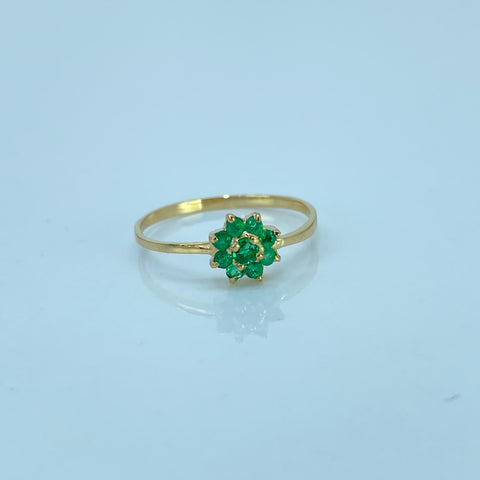 Anillo Solitario Flor 40 Pts De Esmeralda Oro amarillo 18k / Talla 8 / 1,38 Gr *