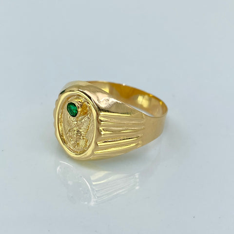 Anillo Aguila Circon Verde Oro amarillo 18k / Talla 8 3/4 / 2,60 Gr *