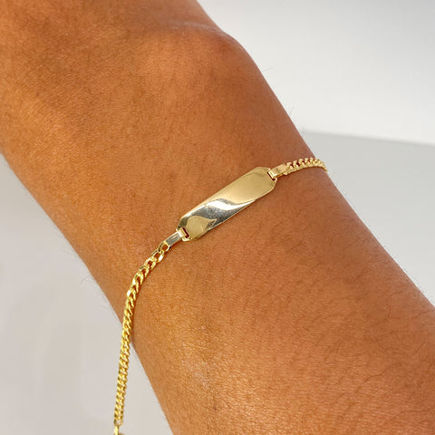 Pulso bebé ● Placa Rectangular Cubano Oro amarillo 18k +1 / 2,15 Gr / 2,3 mm / 15,5 Cm †