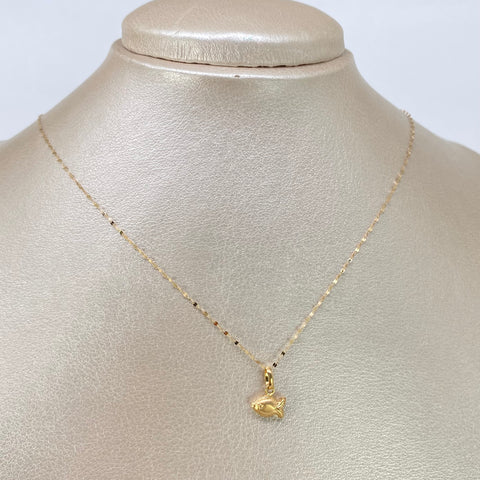 Set Cadena Crispeta + Dije Pez Oro amarillo 0,7 Gr / 1 mm / 50 Cm *