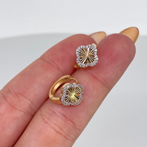 Candongas Trebol Diamantados Circones Blancos Oro amarillo 2,7 Gr / 1,4 Cm *