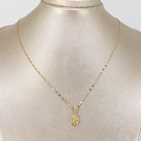 Set Cadena ● Flor Espejo Crispeta + Dije San Miguel Arcangel Oro amarillo 18k 1,22 Gr / 1,5 mm / 45 Cm
