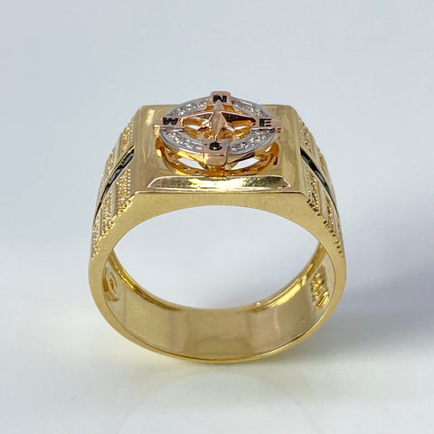 Anillo Brujula Girable Circones Blancos Y Negros Tres oros 18k / Talla 10 / 9,35 Gr †