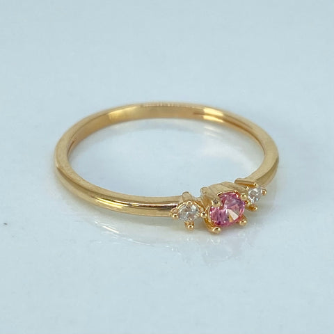 Anillo Tres Circones Blancos Rosa Oro amarillo / Talla 7 / 1,45 Gr *