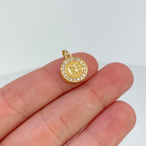 Dije FÉ Circones Blancos Oro amarillo 18k 1,85 Gr / 1,9 Cm