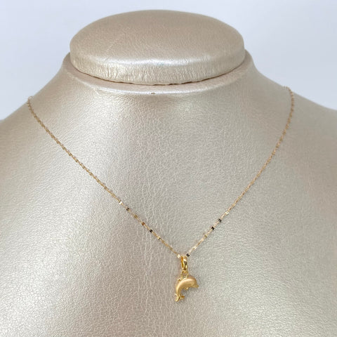 Set Cadena ● Crispeta + Dije Delfin Oro amarillo 18k 0,6 Gr / 1 mm / 45 Cm †