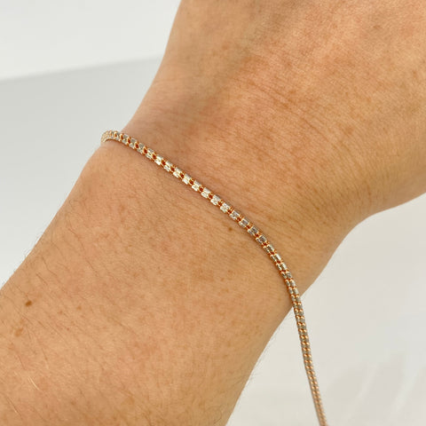 Pulso ● Punto Cuadrado Diamantado Oro blanco y Oro rosa 18k +3 / 3 Gr / 2 mm / 19,2 Cm *