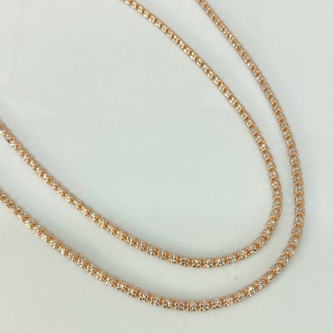 Cadena ● Punto Cuadrado Diamantado Oro blanco y Oro rosa 18k +3 / 10,45 Gr / 2,2 mm / 55 Cm †