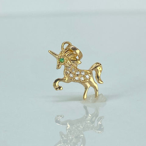 Dije Unicornio Circones Blancos Verde Oro amarillo 18k 1 Gr / 1,8 Cm  *