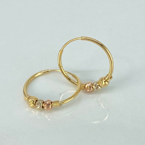 Candongas Imperdibles Bolas Diamantadas 3mm Tres oros 18k 1,15 Gr / 1,7 Cm *