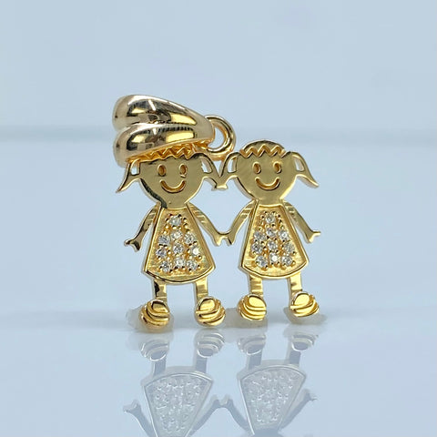 Dije Dos Niñas Con Circones POR FABRICACION Oro amarillo 18k 3,54 Gr *