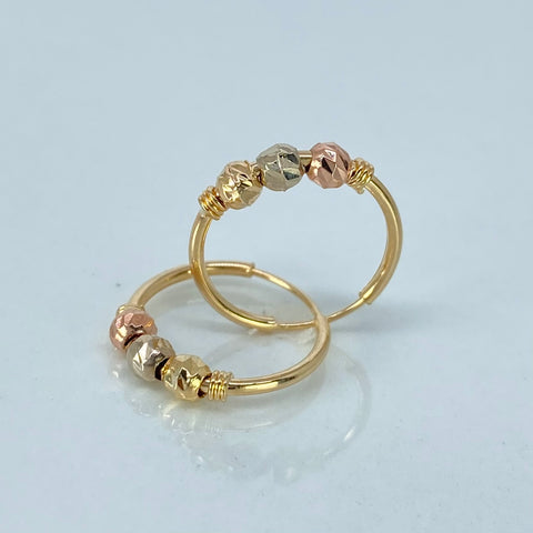 Candongas Imperdibles Bolas Diamantadas 3mm Tres oros 1,01 Gr / 1,5 Cm †