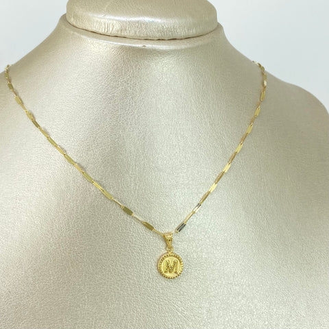 Set Cadena ● Flor Espejo + Dije Letra M Oro amarillo 18k 2,1 Gr / 1,7 mm / 45 Cm †