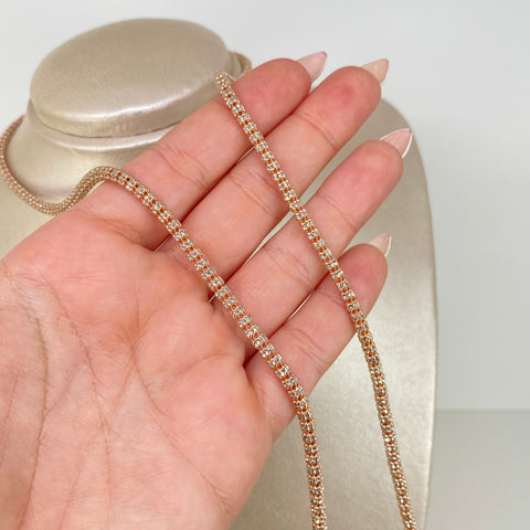 Cadena ● Punto Cuadrado Oro blanco y Oro rosa 18k +3 / 23,50 Gr / 3,3 mm / 65 Cm