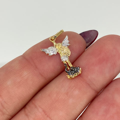 Dije San Miguel Arcangel Oro amarillo y Oro blanco 18k 1,15 Gr / 2,3 Cm *