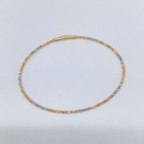 Pulso ● Bolas Diamantadas  Tres oros 18k +4 / 2,15 Gr / 1,5 mm / 18,2 Cm †