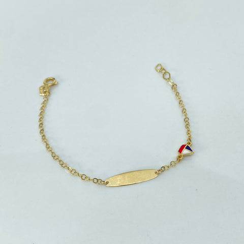 Pulso bebé ● Placa Ovalada Barco Aro Seguido Oro amarillo 18k +3 / 1,2 Gr / 2 mm / 14 Cm *