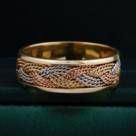 Anillo Argollas Trenzadas POR FABRICACIÓN Tres oros 18k / Talla 7 / 20 Gr *