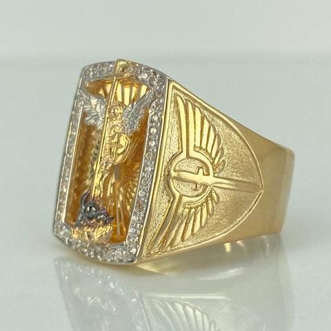 Anillo San Miguel Arcangel Circones Blancos Oro amarillo y Oro blanco 18k / Talla 10 1/4 / 9,36 Gr *