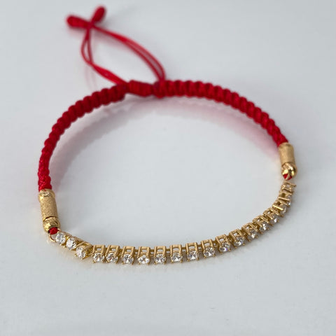 Pulsera tejida Herraje Circones Blancos / BD 4uni 3mm / Cilindros Hilo Rojos Oro amarillo y Oro rosa 1,71 Gr †