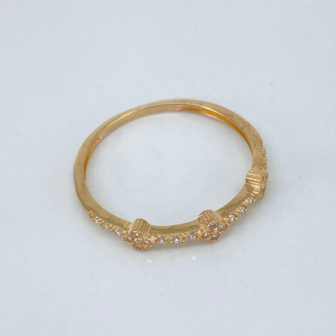 Anillo Churumbela Trebol Circones Blancos Oro amarillo / Talla 7 1/4 / 1,05 Gr †