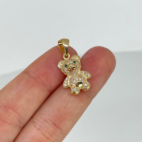 Dije Oso Circones Blancos Verdes Oro amarillo 3,25 Gr / 2,5 Cm
