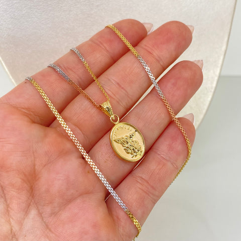 Set Cadena ● China + Dije San Miguel Arcangel Tres oros 18k 4,15 Gr / 1,4 mm / 60 Cm *