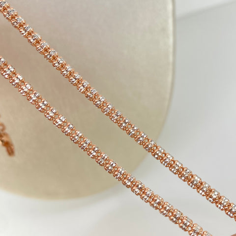 Cadena ● Punto Cuadrado Diamantado Oro blanco y Oro rosa 18k +3 / 20 Gr / 3 mm / 60 Cm
