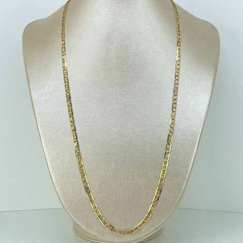Cadena ● Escalera Plana Diamantada Tres oros 18k 18,35 Gr / 3,8 mm / 60 Cm *
