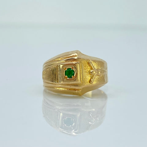 Anillo Cristo Circon Verde Oro amarillo 18k / Talla 4 3/4 / 2,18 Gr