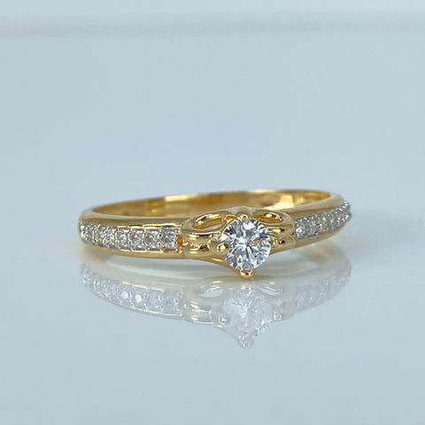 Anillo Solitario Circones Blancos Oro amarillo y Oro blanco / Talla 7 3/4 / 2,1 Gr