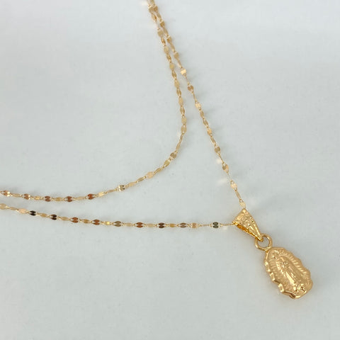 Set Cadena ● Crispeta + Dije Virgen Guadalupe Oro amarillo 18k 0,6 Gr / 1 mm / 45 Cm *