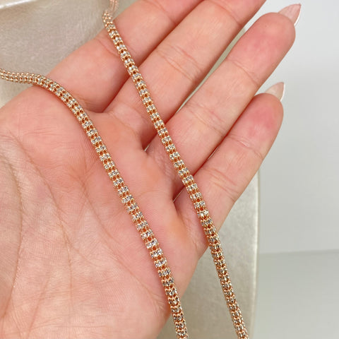 Cadena ● Punto Cuadrado Diamantado Oro blanco y Oro rosa 18k +3 / 23,06 Gr / 3,5 mm / 65 Cm *