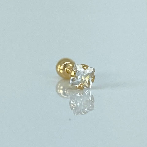 Piercing Circon Blanco Cuadrado / Oro Amarillo 18k (Joya) / 0,3gr / 3.5mm / (Oreja) *