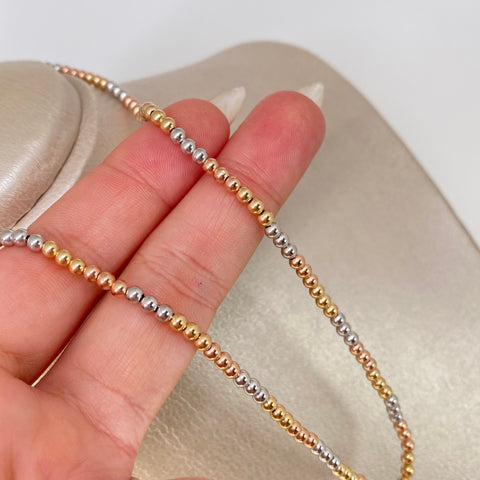 Cadena ● Bolas Diamantadas ESP Tres oros 18k +3 / 2,75 Gr / 3 mm / 42 Cm