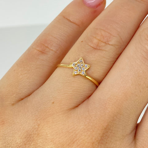 Anillo Estrella Circones Blancos Oro amarillo 18k / Talla 6 1/4 / 0,85 Gr