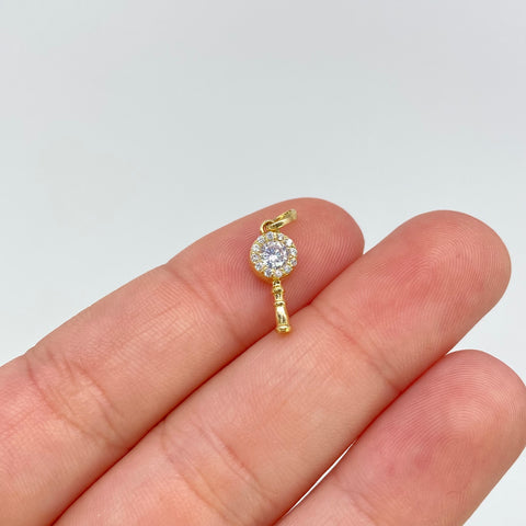 Dije LLave Circones Blancos Oro amarillo 18k 0,85 Gr / 1,7 Cm