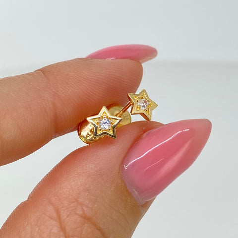 Topos Estrella Circones Blancos Oro amarillo 18k 0,75 Gr / 6 mm †
