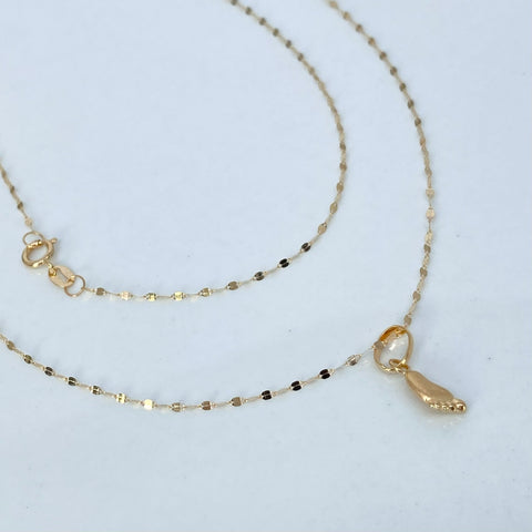Set Cadena ● Crispeta + Dije Huella Oro amarillo 18k 0,55 Gr / 1 mm / 50 Cm *