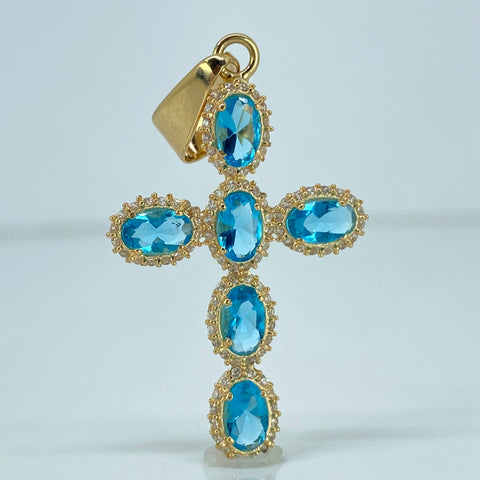 Dije Cruz Circones Azules Oro amarillo 18k 3,48 Gr / 4,3 Cm
