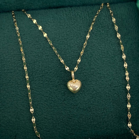 Set Cadena ● Flor Espejo Crispeta + Dije Corazon Oro amarillo 18k 1,19 Gr / 1,5 mm / 50 Cm *