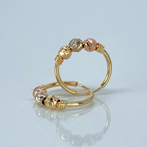 Candongas Imperdibles Bolas Diamantadas 3mm Tres oros 0,95 Gr / 1,3 Cm †