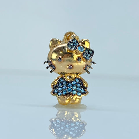 Dije Caricatura Gato Circones Azules Oro amarillo 18k 2,8 Gr / 2,5 Cm  *
