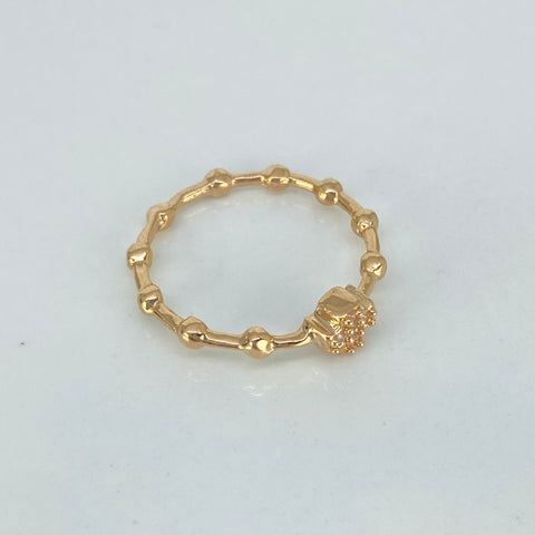 Anillo Cruz Circones Blancos Bolas Oro amarillo 18k / Talla 6 1/2 / 1,81 Gr *