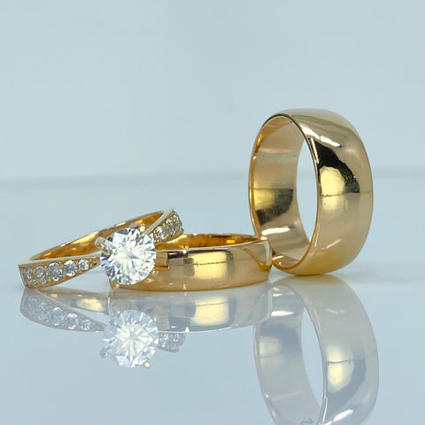 Anillo Argollas Matrimoniales Lisas Y Solitario Con Circones POR FABRICACION Oro amarillo 18k / Talla 8 / 15,69 Gr *
