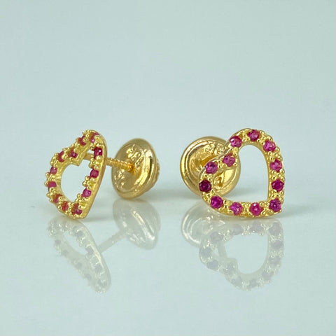 Topos Corazon Circones Fucsias Oro amarillo 18k 0,9 Gr / 8,1 mm  *